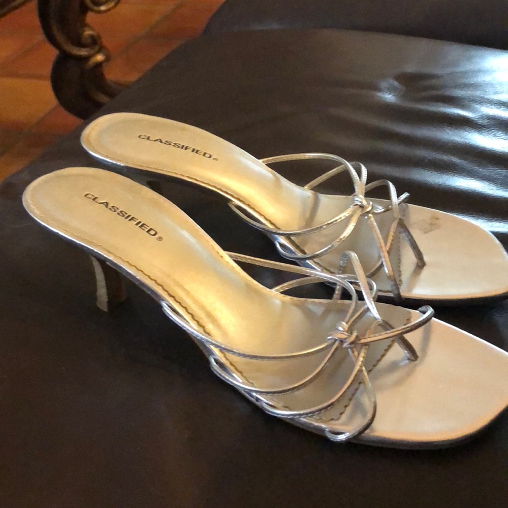Silver sandals low heel size 10